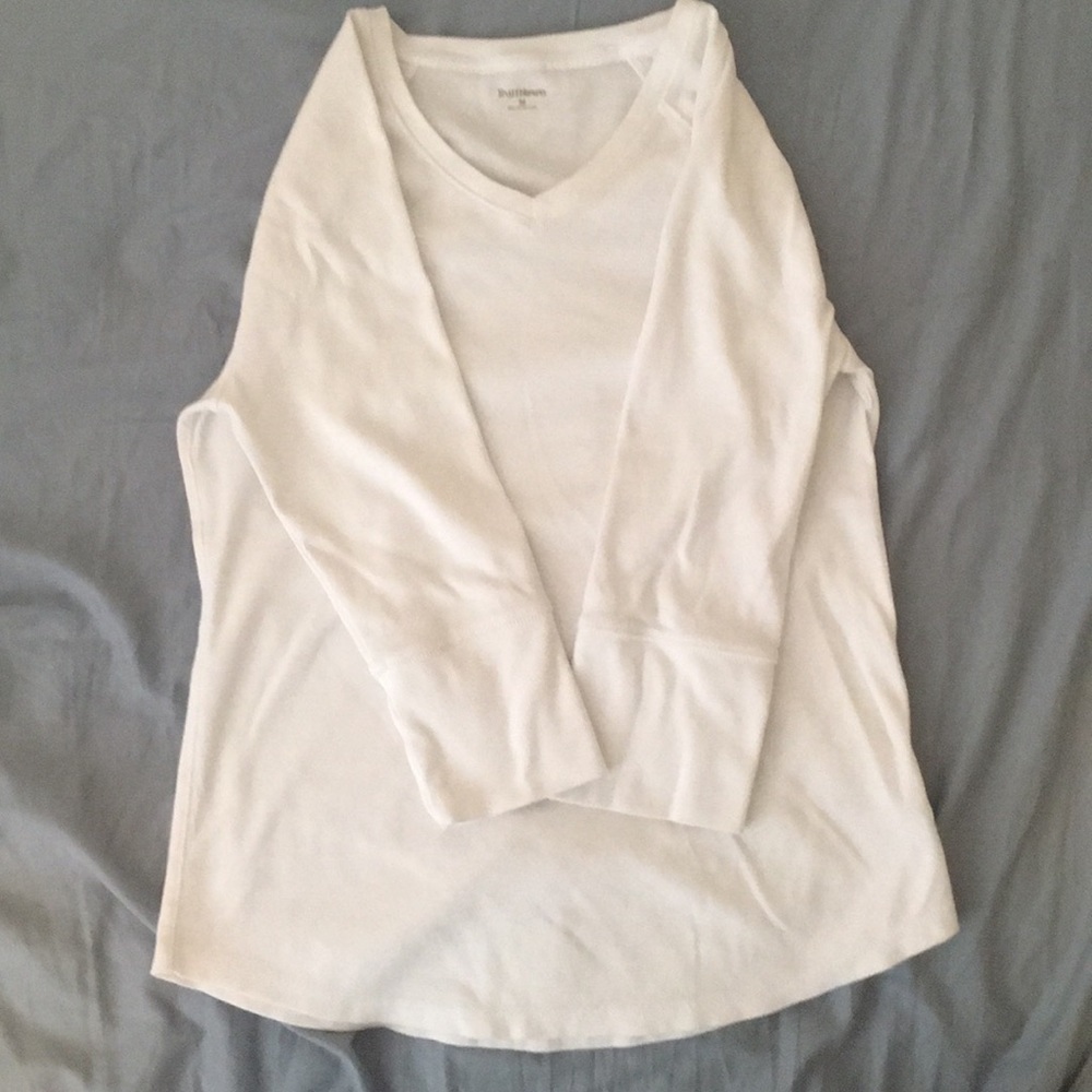 White 3/4 Sleeve RuffHewn Sweater